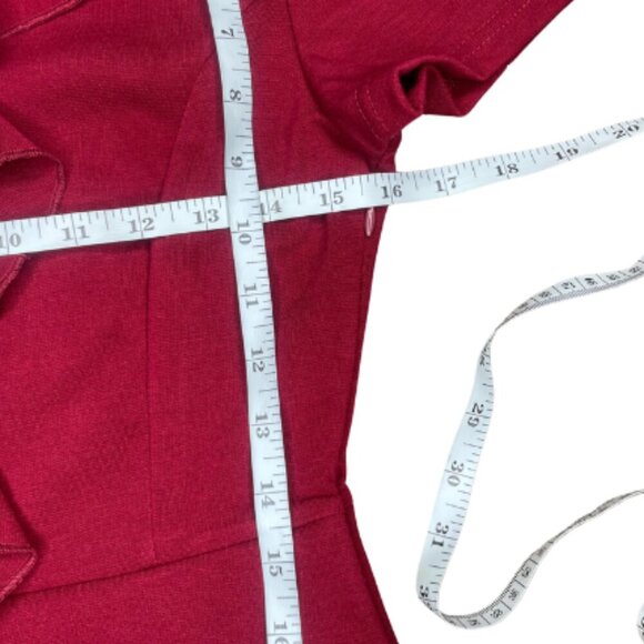 REPHYLLIS Women's Scarlet Red Ruffle Accent Faux 2 Piece Short Sleeve Midi Med - Picture 6 of 9